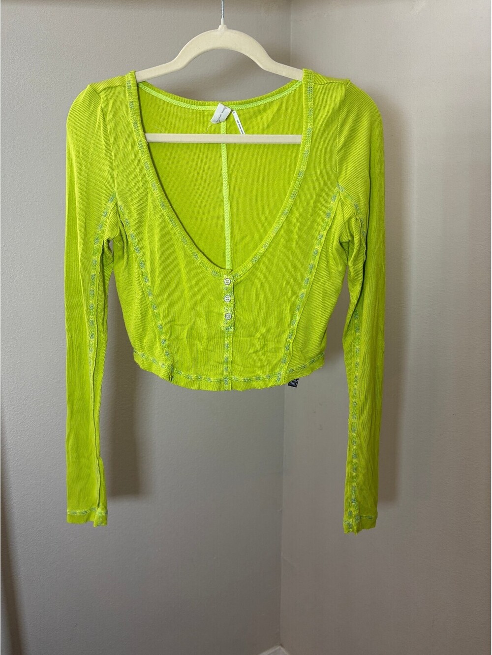 Out From Under Women's Neon Green Long Sleeve Crop Top Sz M